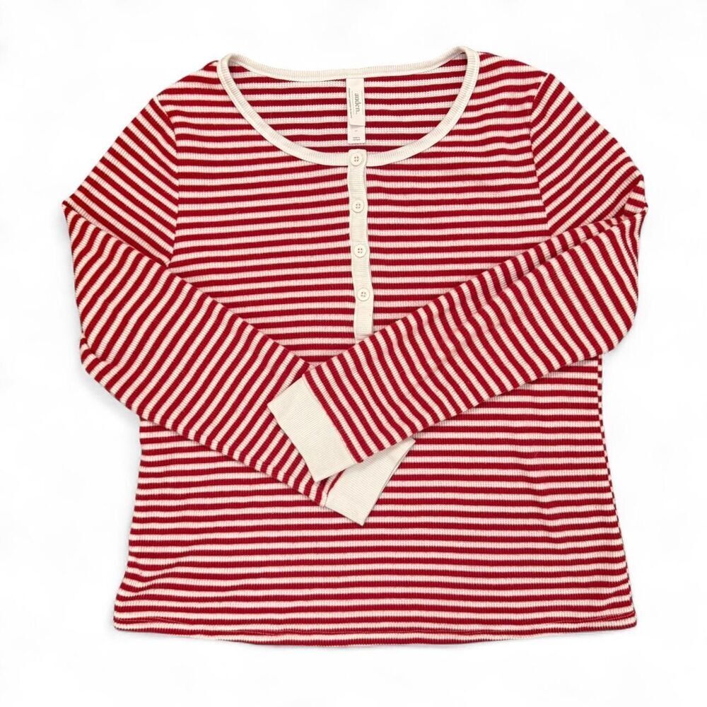 Auden red & white striped long sleeve pajama  top Size L